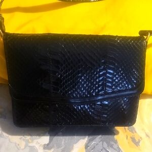 Eros Designer Black Snakeskin/Leather Satchel & Shoulderbag